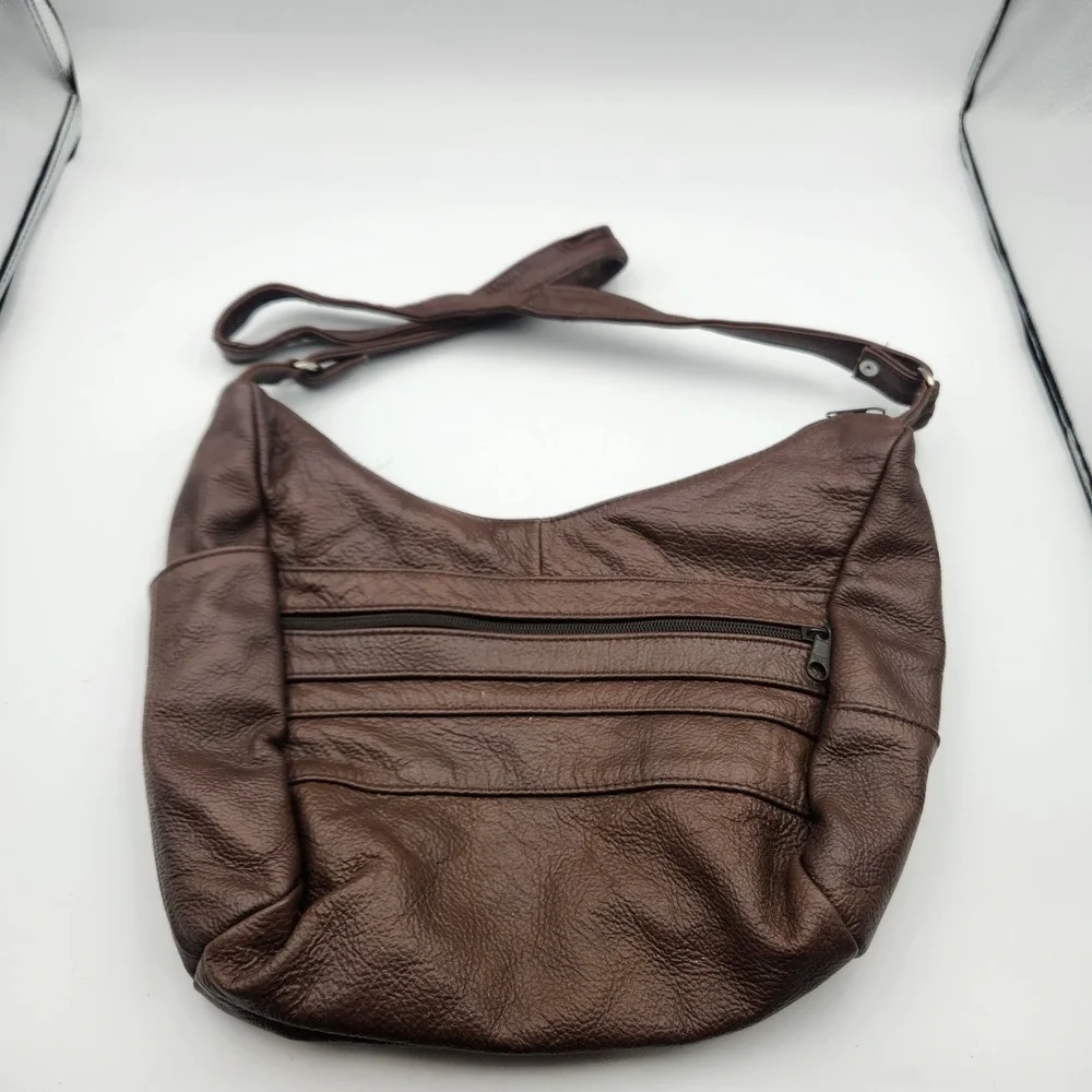 Vintage Genuine Leather Hobo Shoulder‎ Bag Brown 14x10 Made in Mexico